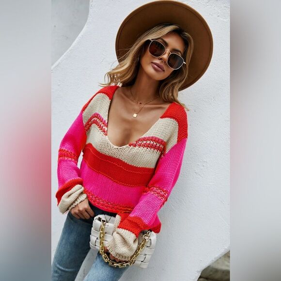 Oversized Vibrant V-Neck Sweater - Picture 1 of 11